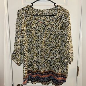 Eyeshadow 1X Plus Size Boho Floral Print Tunic Blouse Split Sleeves V-Neck